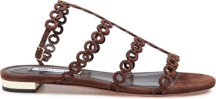 Image du produit Aquazzura Aquazzurra flat infinity chain ​​suede sandal brown color (40)