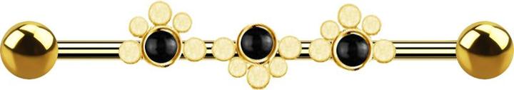 Produktbild Star Piercing Barbell vergoldet zwei Kugeln gepunktete Welle drei Onyx Steine (Chirurgenstahl 316L, Mineralisch, ohne Messing)