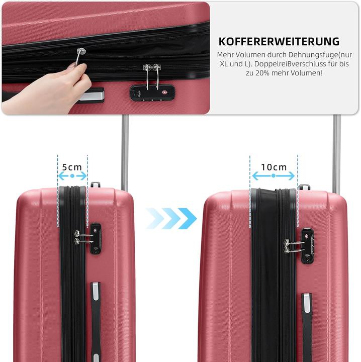 Produktbild Beibye 3-teiliges Reisekofferset mit TSA-Schloss (Handgepäck (bis 50l), M (50 - 90l), L (90 - 115l))