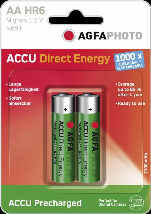 Image du produit AGFAPHOTO 1x2 Batterie NiMh Mignon AA 2100 mAh Direct Energy (2 pcs, AA, 2100 mAh)