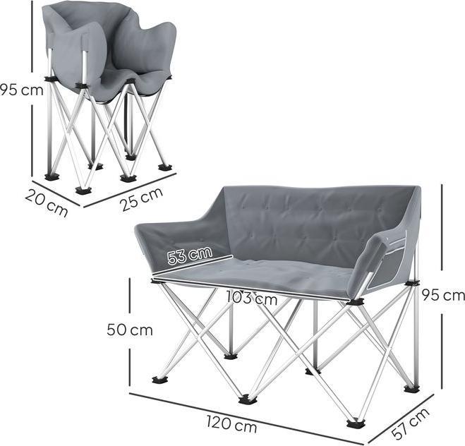 Actual product image Swisshandel24 Faltstuhl 2 Sitzer faltbar Campingstuhl mit Armlehnen Seitentasche bis 240kg