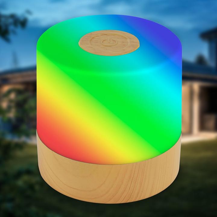 Image du produit B.K.Licht Akku RGB LED Lampe de table, couleur bois, 1xLED/1,5W (100 lm)