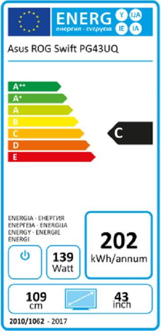 Energie-Label ASUS ROG Swift PG43UQ (3840 x 2160 Pixel, 43")