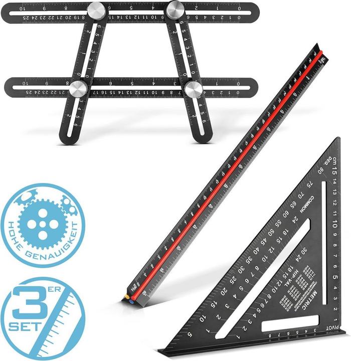 Actual product image Stahlwerk Ruler set with multi-angle measuring ruler, triangular ruler, angle triangle (300 mm)