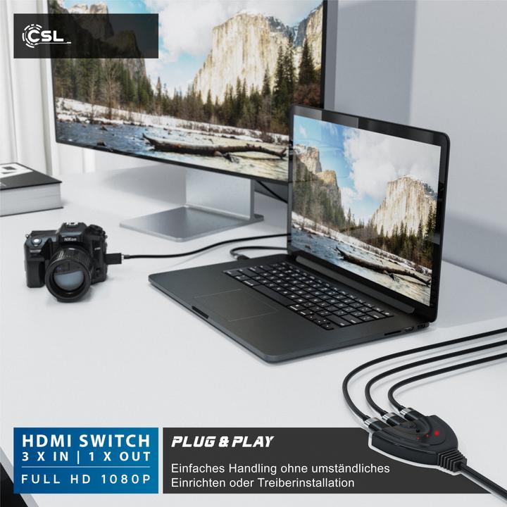 Actual product image CSL 3 Port HDMI Switch Full HD 1080p, automatic switching / 3D / HDCP / CEC
