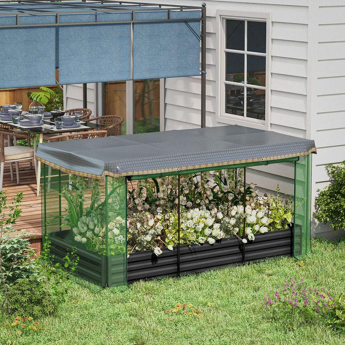 Produktbild Swisshandel24 Hochbeet Stahl, Pflanzkasten, Blumenkasten mit Vogelschutznetz, Sonnenschutz, Gartenbeet für Balkon