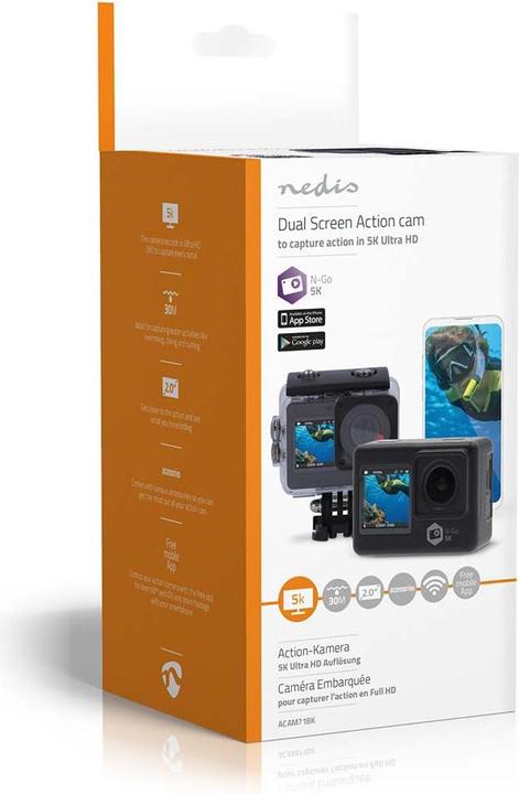 Produktbild Nedis Action Cam | Dualer Bildschirm | 5K@30fps | 16 MPixel | Wasserdicht bis: 30.00 m | 80 min | Wi (30p, WLAN)