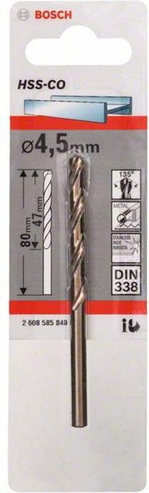 Actual product image Bosch Professional Zubehör Metal drill HSS-Co, DIN 338, 4.5 x 47 x 80 mm, pack of 1 (4 mm)