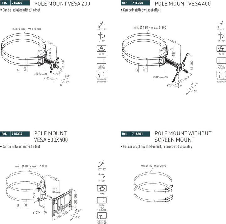 Image du produit Erard Support de colonne -55", métal/aluminium, noir (55")