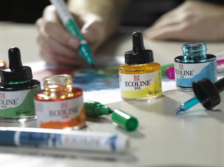 Actual product image Talens PRIMARY - Ecoline Set (Magenta, Black, Sky blue, Lemon, Green, 150 ml)