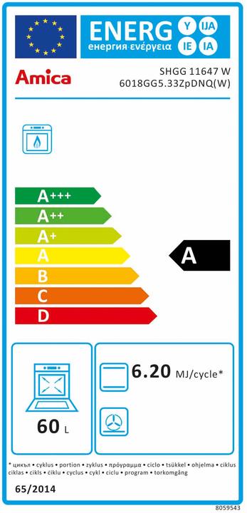 Energie-Label Amica SHGG 11647 W Gasherd, weiss, 60cm