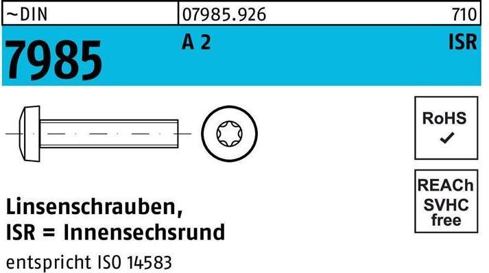 Image du produit Vis à tête cylindrique bombée DIN 7985 à six pans creux M 2,5 x 4 -T8 A 2 (1000 Vis par pièce)