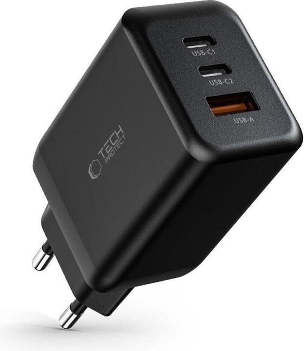 Tech-Protect C65W network charger 2x USB-C PD 65W / USB-A QC 3.0 - black (65 W)