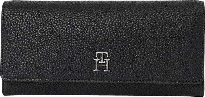 Tommy Hilfiger Damen Portemonnaie TH Emblem Large Flap Wallet Gross, Schwarz (Black), Einheitsgrösse