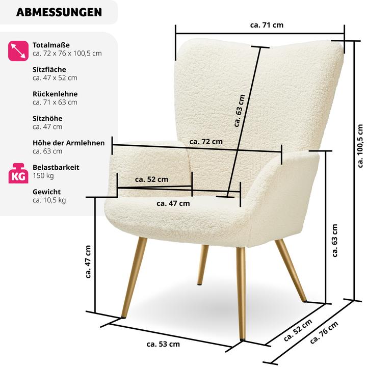 Produktbild tectake Sessel Hygge gepolstert, ergonomisch, Belastbarkeit 150 kg