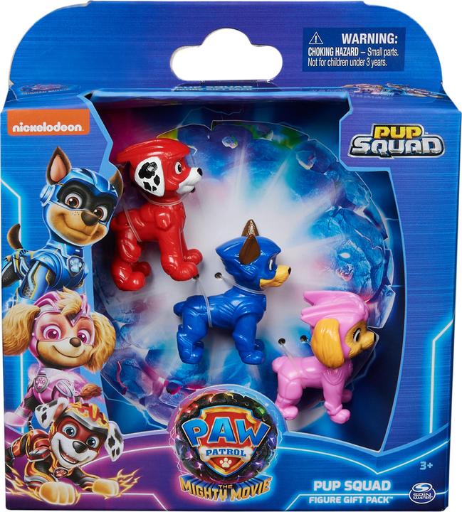 Actual product image Spin Master Paw Patrol: The Mighty Movie, 3-Piece Pup Squad Figurine Gift Set, Mighty Pups Chase-, Skye-.
