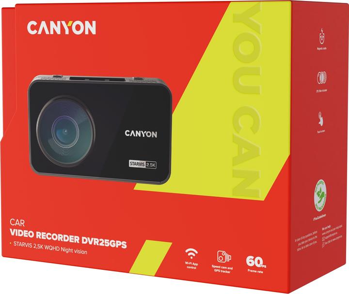 Actual product image Canyon DVR25GPS, 3.0&amp#039&amp#039 IPS (640x360), touch screen, WQHD 2.5K 2560x1440@60fps, NTK96670, 5 (GPS receiver, Built-in display, Wi-Fi, 2.5K)
