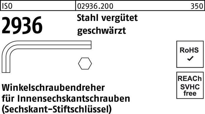 Produktbild Winkelschraubendreher ISO 2936 Innen-6-kant SW 0,9 Stahl vergütet geschwärzt (6-Kant)