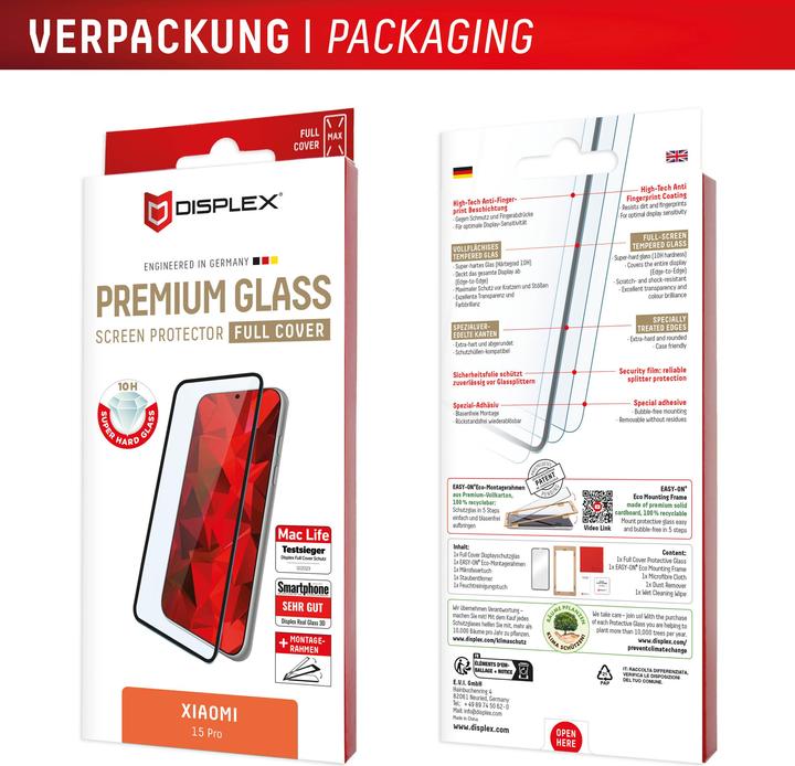 Produktbild Displex Premium Glass, Full Cover Panzerglas (1 Stück, Xiaomi 15 Pro, Xiaomi 15 Ultra)