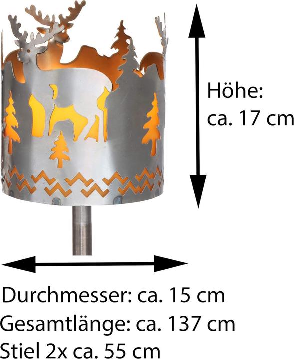 Produktbild Novaliv Gartenfackel Hirsch Feuerschale Metall mit Stiel Brennmittel Solarlampe LED