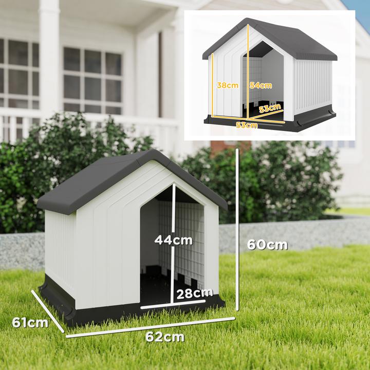 Produktbild PawHut Hundehütte Kunststoff Grau+Weiss (Hundehütte)