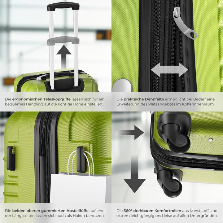 Produktbild tectake Hartschalenkofferset (106 l, Handgepäck (bis 50l), M (50 - 90l), L (90 - 115l))