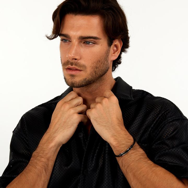 Actual product image Morellato Modern menÌs black leather bracelet Moody SQH59 (21 cm, Leather, Stainless steel, Carbon)