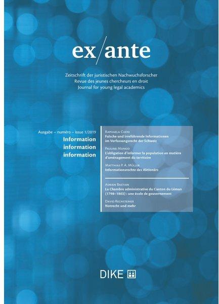 Image du produit ex/ante 1/2019 Information (Anglais, Français, Pauline Monod, Adrien Bastian, Matthias P. A. Müller, 2019)