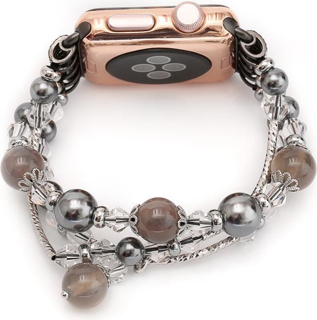 Produktbild Hermex Apple Watch 44mm / 42mm Damen Luxus Charm Armband Perlen SILBER SCHWARZ