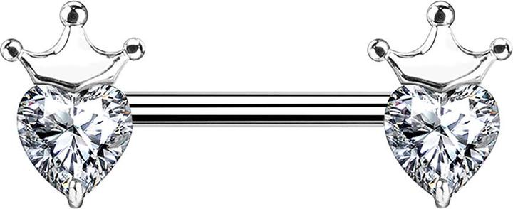 Produktbild Star Piercing Barbell silber Kristallherz silber mit Krone (Chirurgenstahl 316L, Messing)
