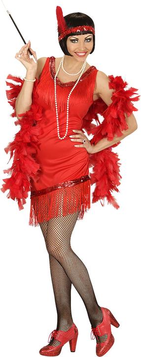 Image du produit Widmann Robe Charleston à franges avec gants, bandeau et plumes rouges (S, M, L)