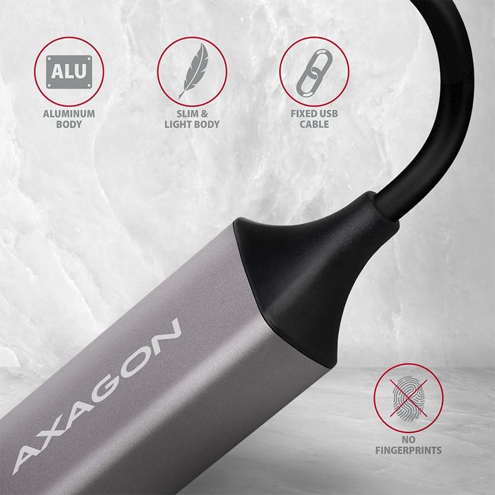 Actual product image Axagon ADE-TR Gigabit Ethernet 10/100/1000 Adapter - USB 3.1 Type A, Titanium Gray (USB 3.1, RJ45 (1x))
