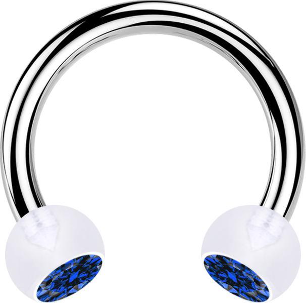 Actual product image Star Piercing Micro Circular Barbell silver with two balls transparent crystal dark blue (without brass, Bioflex, Surgical steel 316L)