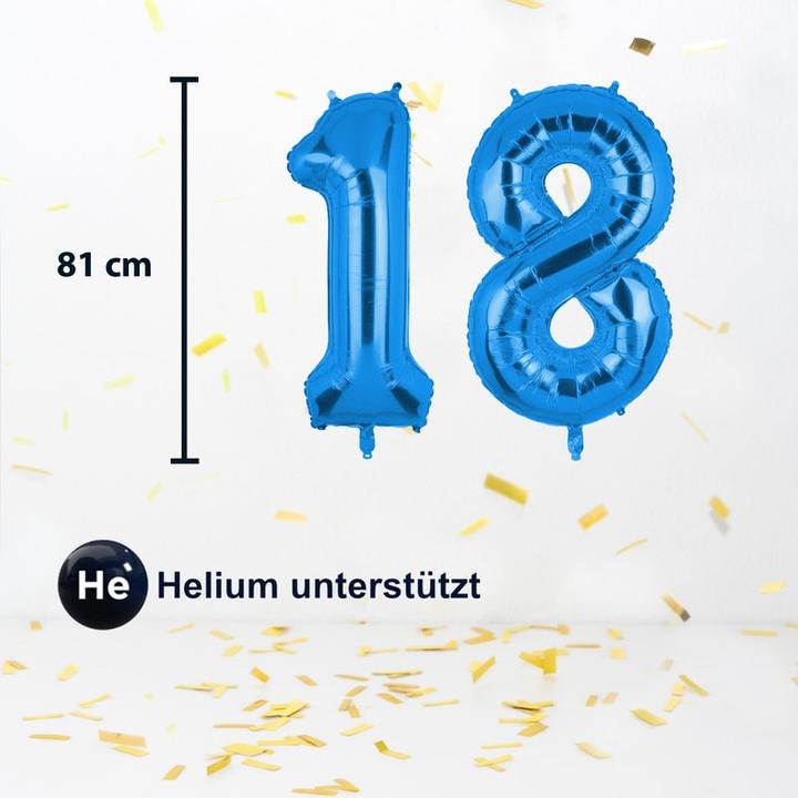 Produktbild Hermex Folienballon Zahl 18 Zahlenballon Luftballon Heliumballon Blau 81cm