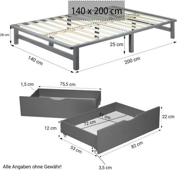 Produktbild Homestyle4u Palettenbett mit Bettkasten und Lattenrost (140 x 200 cm)