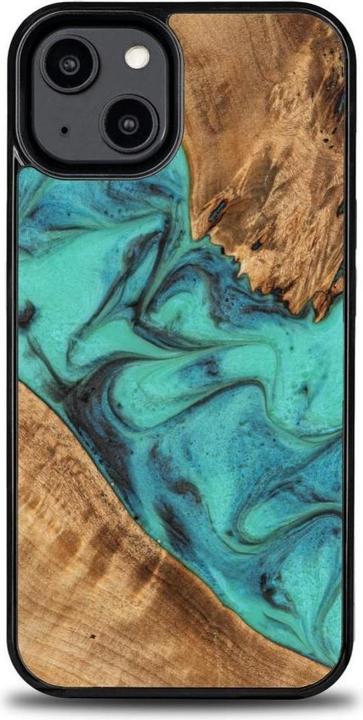 Image du produit Bewood Étui unique en bois et résine turquoise pour iPhone 14 - Noir turquoise (Apple iPhone 14)