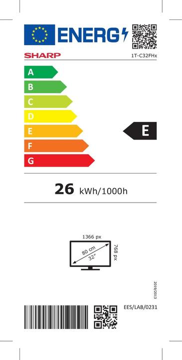 Energy Label Sharp 32FH2EAW (32", LCD, WXGA, 2023)