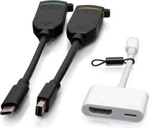 Produktbild C2G Universal 4K HDMI® Dongle-Adapterring mit farbcodiertem Mini-DisplayPort™, USB-C® und Lightning (USB Typ-C, Lightning, Mini DP)