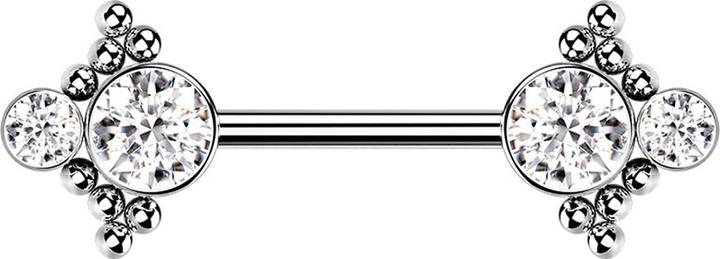 Star Piercing Threadless Barbell silber Kugeln mit zwei Kristallen silber (ohne Messing, Chirurgenstahl 316L)