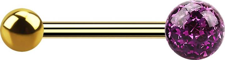 Produktbild Star Piercing Barbell vergoldet mit Kugel und Kristallkugel violett Epoxy Schutzschicht (Titan G23, ohne Messing)