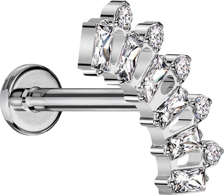 Image du produit Star Piercing Micro Labret femelle argenté six baquettes et cinq cristaux ronds argentés (sans laiton, Titane G23)