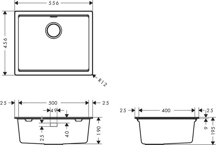 Image du produit hansgrohe S53 Evier sous plan SilicaTec, 500x400mm, 43458 (Evier sous plan)