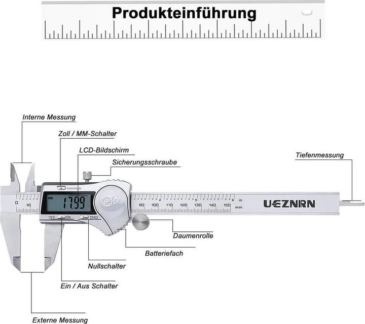 Actual product image Ueznirn Digitaler Messschieber mit LCD-Display (150mm) (15 cm)