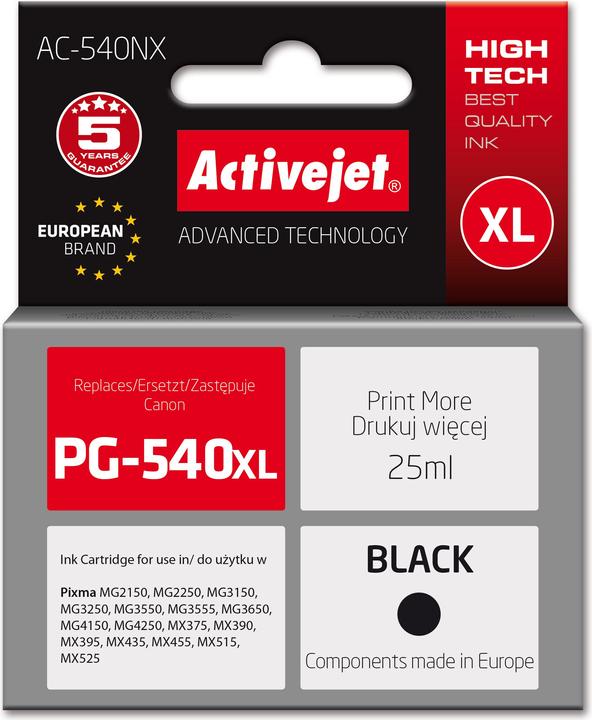 Produktbild Activejet AC-540NX Tinte für Canon Drucker (Ersatz für Canon PG-540XL) Supreme 25 ml schwarz