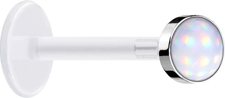 Produktbild Star Piercing Micro Labret transparent mit Scheibe und Epoxidstein weiss (Chirurgenstahl 316L, ohne Messing, Bioflex)