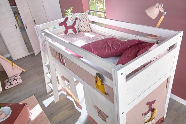 Produktbild Lifetime Kidsrooms Halbhohes Bett mit Schraege Leiter und Spielvorhang, Rollboden