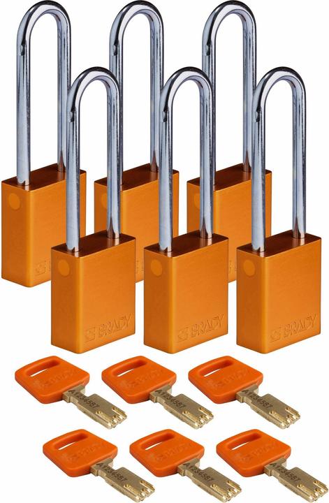 Immagine prodotto Brady Lucchetto Safekey in alluminio con grillo in acciaio, arancione, altezza grillo 76 mm, diametro