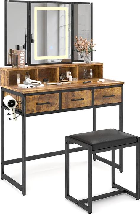 Actual product image Vichy Dressing table Fyrk, Rustic oak, 90 cm with stool and LED mirror