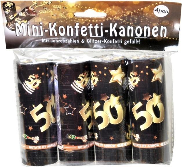 Produktbild UdoS Mini Konfetti-Kanone zum 50. Geburtstag in schwarz & gold- 4 Stück