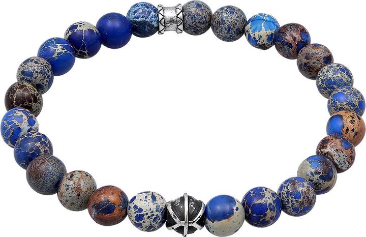 Actual product image Kuzzoi Bracelet Men Agate Blue Beads Oxidised 925 Silver (19 cm, Agate, Plastic, 925 Sterling silver)